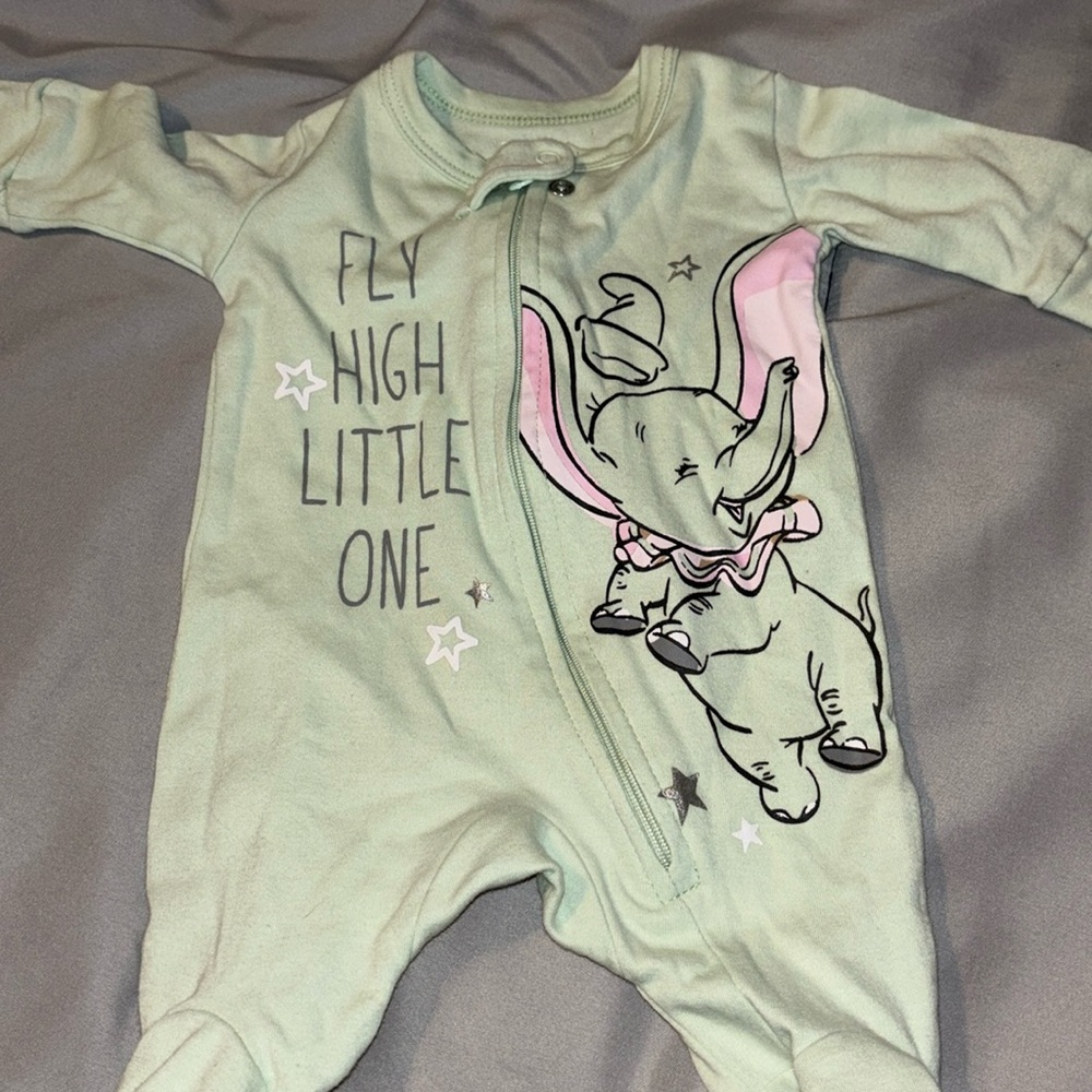 Disney Dumbo gray pink light green NB bodysuit no call outs